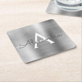 Luxury Silver Brushed Metal Monogram Name Initiaal Kartonnen Onderzetters (Schuin)