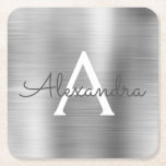 Luxury Silver Brushed Metal Monogram Name Initiaal Kartonnen Onderzetters<br><div class="desc">Luxury Silver Foil bored Metal Monogram Name and Initiaal Onderzetter. Het maakt het perfecte cadeau voor iemand die op zoek is naar een modern monogram Onderzetter voor een feest of feest.</div>