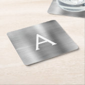 Luxury Silver Brushed Metal Monogram Name Initiaal Kartonnen Onderzetters (Schuin)
