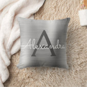 Luxury Silver Brushed Metal Monogram Name Initiaal Kussen (Deken)