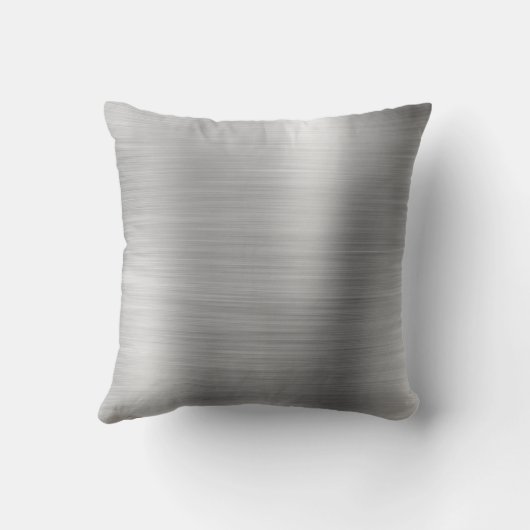 Luxury Silver Brushed Metal Monogram Name Initiaal Kussen (Achterkant)