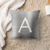 Luxury Silver Brushed Metal Monogram Name Initiaal Kussen (Deken)