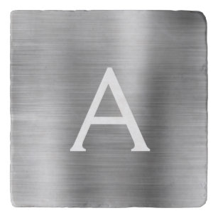 Luxury Silver Brushed Metal Monogram Name Initiaal Trivet