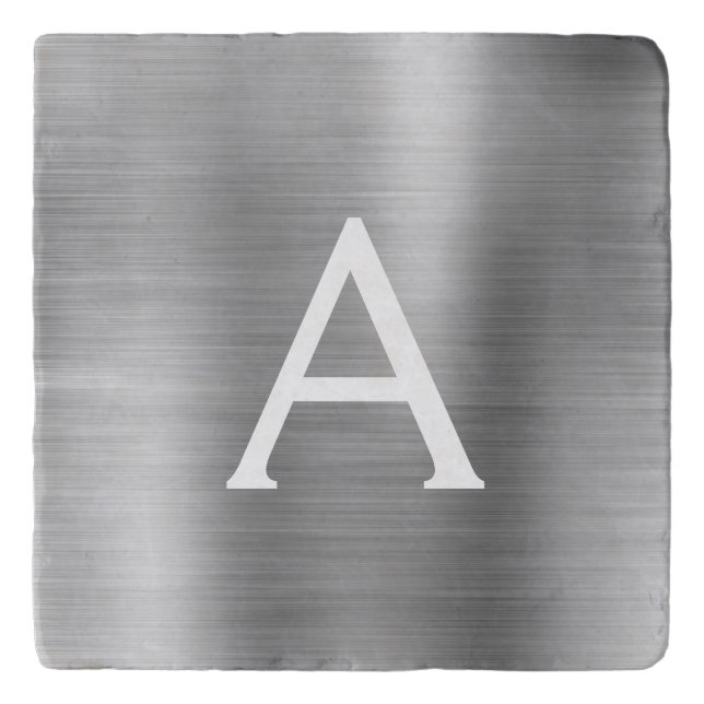 Luxury Silver Brushed Metal Monogram Name Initiaal Trivet (Voorkant)