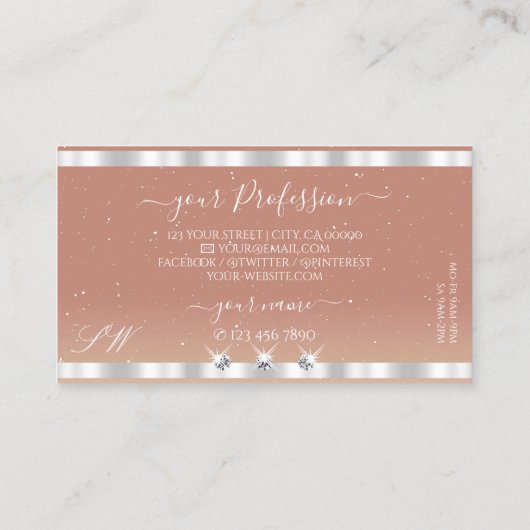 Luxury Silver Coral Sparging Diamonds Monogram Visitekaartje (Achterkant)