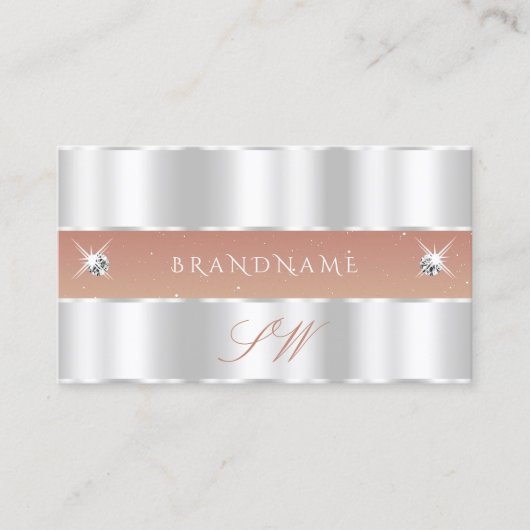 Luxury Silver Coral Sparging Diamonds Monogram Visitekaartje (Voorkant)