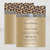 Luxury Silver Diamond Belt Gold & Leopard Wedding Kaart (Voorkant / Achterkant)