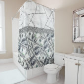 Luxury Silver Dollars Interior Marble Glitter Douchegordijn (In situ)