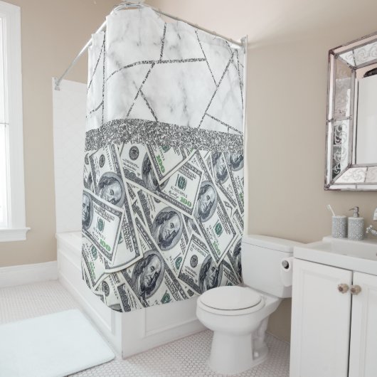 Luxury Silver Dollars Interior Marble Glitter Douchegordijn (In situ)