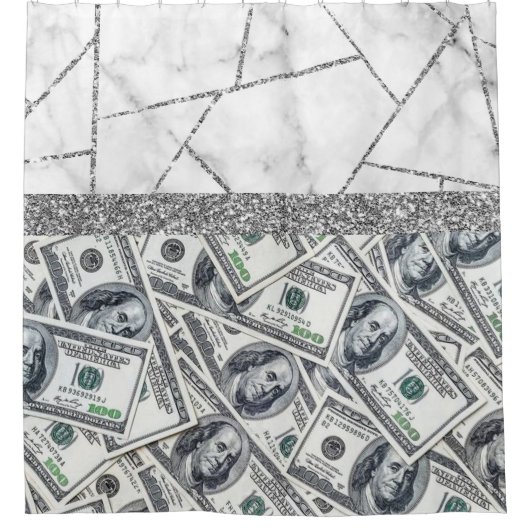 Luxury Silver Dollars Interior Marble Glitter Douchegordijn (Voorkant)
