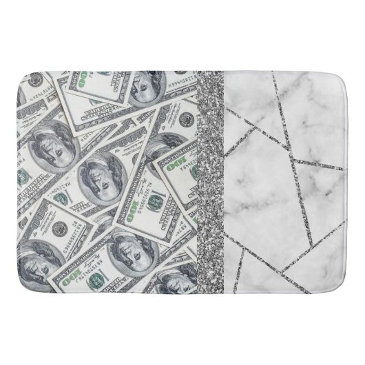 Luxury Silver Dollars Interior Marble Glitter Sho Badmat (Voorkant)