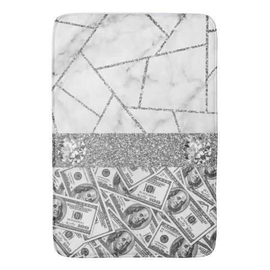 Luxury Silver Dollars Interior Marble Glitter Show Badmat (Voorkant Verticaal)