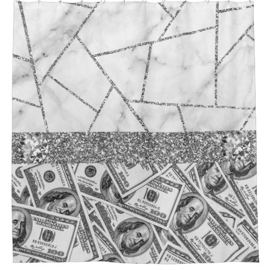 Luxury Silver Dollars Interior Marble Glitter Show Douchegordijn (Voorkant)