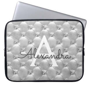 Luxury Silver Elegant  Monogram Laptop Sleeve