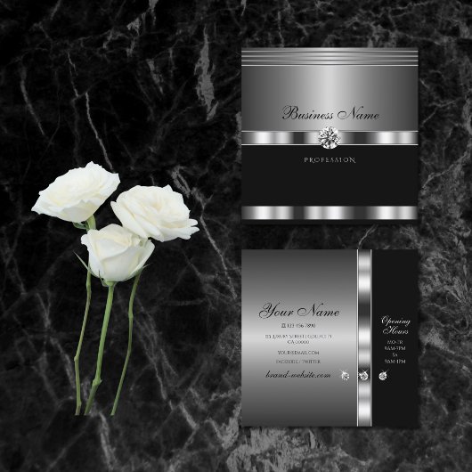 Luxury Silver en Black met mousserende diamanten Vierkante Visitekaartje