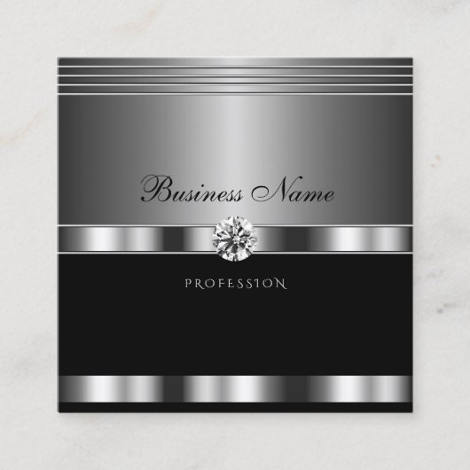 Luxury Silver en Black met mousserende diamanten Vierkante Visitekaartje (Voorkant)