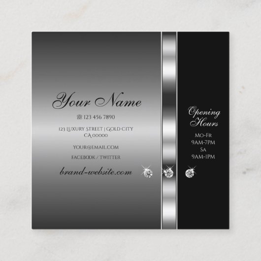 Luxury Silver en Black met mousserende diamanten Vierkante Visitekaartje (Achterkant)