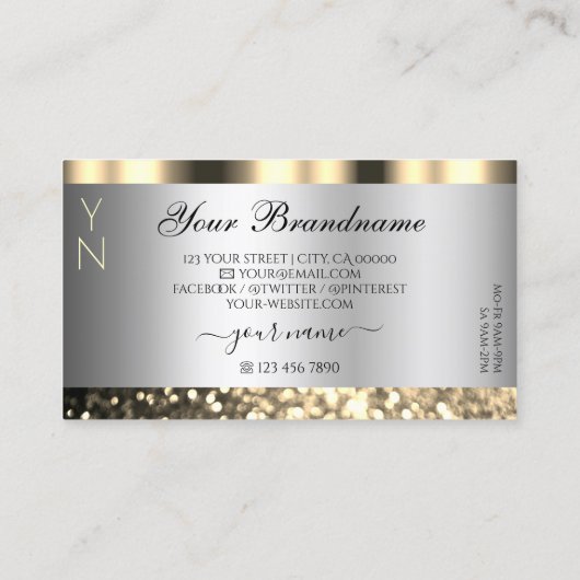 Luxury Silver en Gold Sparking Glitter Monogram Visitekaartje (Achterkant)