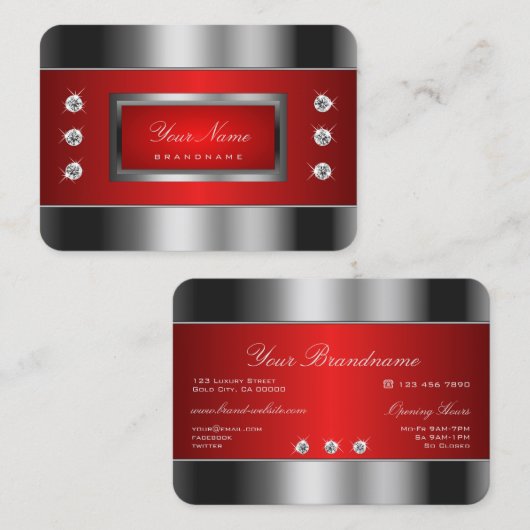 Luxury Silver en Red met Shimmery Rhinestones Visitekaartje (Voorkant / Achterkant)