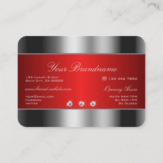 Luxury Silver en Red met Shimmery Rhinestones Visitekaartje (Achterkant)