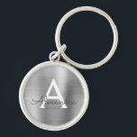 Luxury Silver Faux Roestvrij Steel Monogram Sleutelhanger<br><div class="desc">Luxe Silver Faux Roestvrij staal Metallic Elegant Sleutelhanger. Deze Sleutelhangers kunnen worden aangepast om uw initiaal en voornaam te omvatten. Deze sleutelketens maken geweldige verjaardag,  vrijgezellenfeest of bacheloretfeesten.</div>