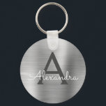 Luxury Silver Faux Roestvrij Steel Monogram Sleutelhanger<br><div class="desc">Luxe Silver Faux Roestvrij staal Metallic Elegant Sleutelhanger. Deze Sleutelhangers kunnen worden aangepast om uw initiaal en voornaam te omvatten. Deze sleutelketens maken geweldige verjaardag,  vrijgezellenfeest of bacheloretfeesten.</div>