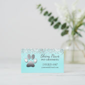 Luxury Silver Glitter Dog Paw Pet Grooming Visitekaartje (Staand voorkant)