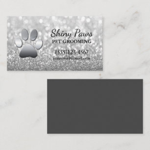 Luxury Silver Glitter Dog Pet Grooming Service Visitekaartje