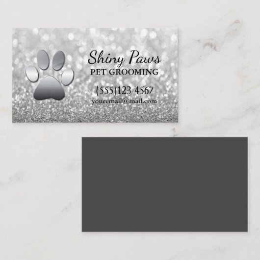 Luxury Silver Glitter Dog Pet Grooming Service Visitekaartje (Voorkant / Achterkant)
