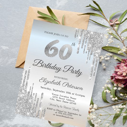 Luxury Silver Glitter Drips 60e verjaardag Kaart