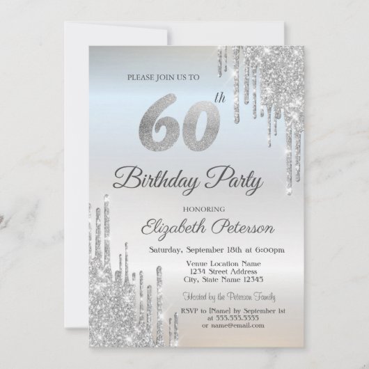 Luxury Silver Glitter Drips 60e verjaardag Kaart (Voorkant)