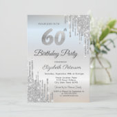 Luxury Silver Glitter Drips 60e verjaardag Kaart (Staand voorkant)