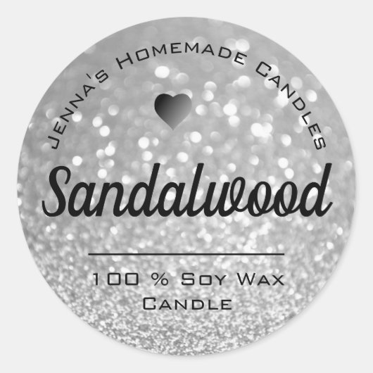 Luxury Silver Glitter Elegant Simple Candle Labels (Voorkant)