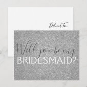 Luxury Silver Glitter en Sparkle Bridesmaid Uitnodiging Briefkaart (Voorkant / Achterkant)