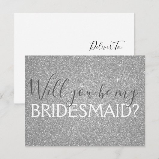 Luxury Silver Glitter en Sparkle Bridesmaid Uitnodiging Briefkaart (Voorkant / Achterkant)