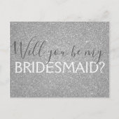 Luxury Silver Glitter en Sparkle Bridesmaid Uitnodiging Briefkaart (Voorkant)