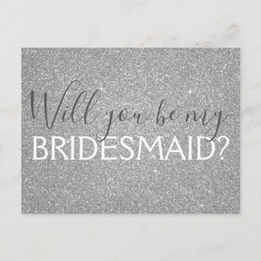 Luxury Silver Glitter en Sparkle Bridesmaid Uitnodiging Briefkaart (Voorkant)