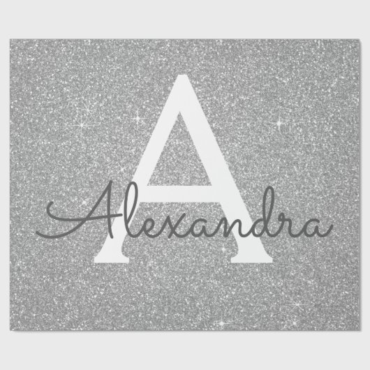 Luxury Silver Glitter en Sparkle Monogram Cadeaupapier (Vlak)