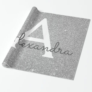 Luxury Silver Glitter en Sparkle Monogram Cadeaupapier