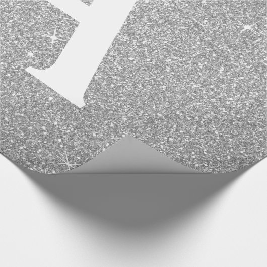 Luxury Silver Glitter en Sparkle Monogram Cadeaupapier (Hoek)
