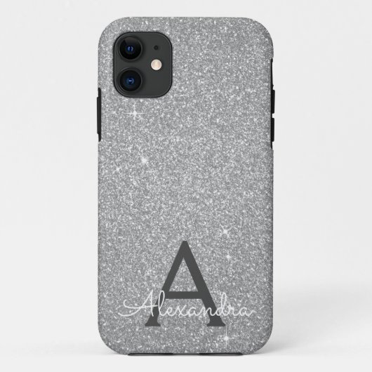 Luxury Silver Glitter en Sparkle Monogram Case-Mate iPhone Case (Achterkant)