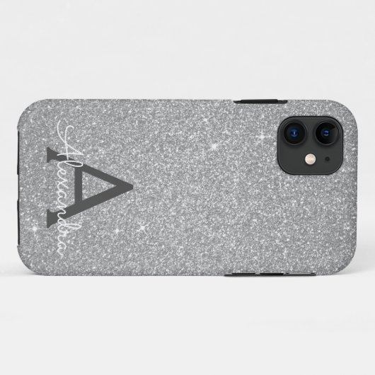 Luxury Silver Glitter en Sparkle Monogram Case-Mate iPhone Case (Achterkant (horizontaal))