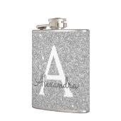Luxury Silver Glitter en Sparkle Monogram Heupfles (Links)