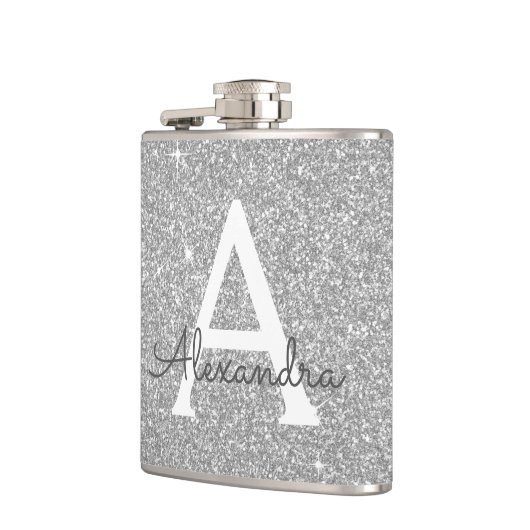 Luxury Silver Glitter en Sparkle Monogram Heupfles (Links)