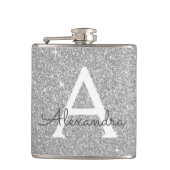 Luxury Silver Glitter en Sparkle Monogram Heupfles (Voorkant)