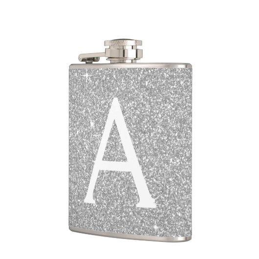 Luxury Silver Glitter en Sparkle Monogram Heupfles (Links)