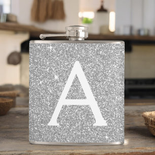 Luxury Silver Glitter en Sparkle Monogram Heupfles