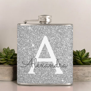 Luxury Silver Glitter en Sparkle Monogram Heupfles