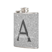 Luxury Silver Glitter en Sparkle Monogram Heupfles (Links)