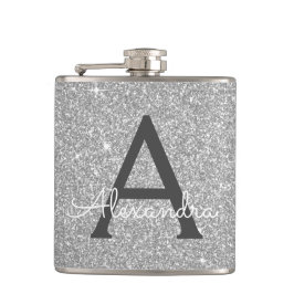 Luxury Silver Glitter en Sparkle Monogram Heupfles